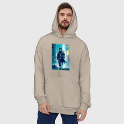 Толстовка-худи оверсайз Крутой волчара - киберпанк, цвет: миндальный — фото 2