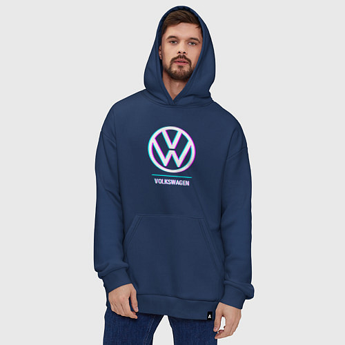 Худи оверсайз Значок Volkswagen в стиле glitch / Тёмно-синий – фото 4