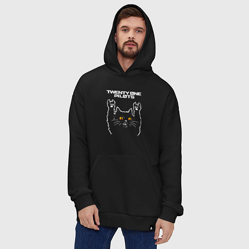 Худи оверсайз Twenty One Pilots rock cat / Черный – фото 4
