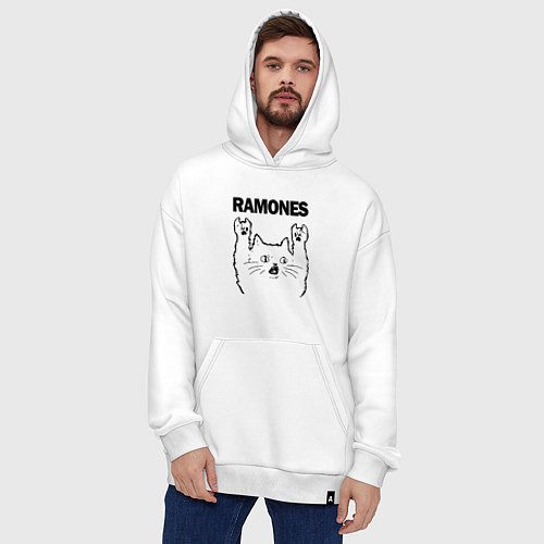 Худи оверсайз Ramones - rock cat / Белый – фото 4