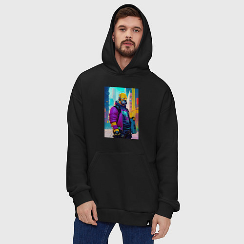 Худи оверсайз Homer Simpson - city - cyberpunk / Черный – фото 4