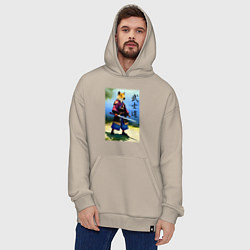 Толстовка-худи оверсайз Капибара-самурай - бусидо - акварель, цвет: миндальный — фото 2