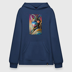 Толстовка-худи оверсайз Онна-бугэйся - девушка-самурай - боевой раскрас- н, цвет: тёмно-синий
