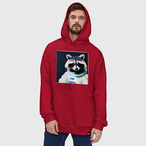 Худи оверсайз Енот космонавт / Красный – фото 4