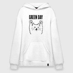 Толстовка-худи оверсайз Green Day - rock cat, цвет: белый
