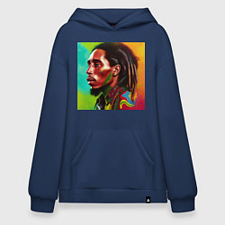 Толстовка-худи оверсайз Разноцветный цифровой арт Боб Марли, цвет: тёмно-синий
