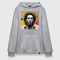 Толстовка-худи оверсайз Арт Граффити Боб Марли, цвет: меланж