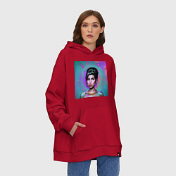 Толстовка-худи оверсайз Amy Winehouse Great Glitch Art, цвет: красный — фото 2