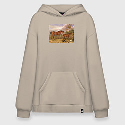 Толстовка-худи оверсайз Две лошади и две собаки, цвет: миндальный