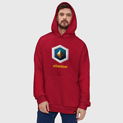 Толстовка-худи оверсайз Логотип Ethereum, цвет: красный — фото 2