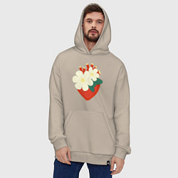Толстовка-худи оверсайз Анатомическое сердце в цветах и листьях, цвет: миндальный — фото 2