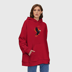 Толстовка-худи оверсайз Орел парящая птица абстракция, цвет: красный — фото 2