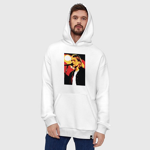 Худи оверсайз Курт Кобейн с микрофоном / Белый – фото 4