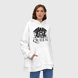 Толстовка-худи оверсайз Queen - logo, цвет: белый — фото 2