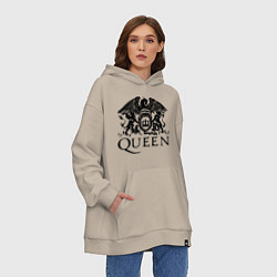 Толстовка-худи оверсайз Queen - logo, цвет: миндальный — фото 2