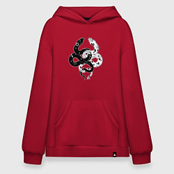 Толстовка-худи оверсайз Змеи инь и янь - черное белое, цвет: красный