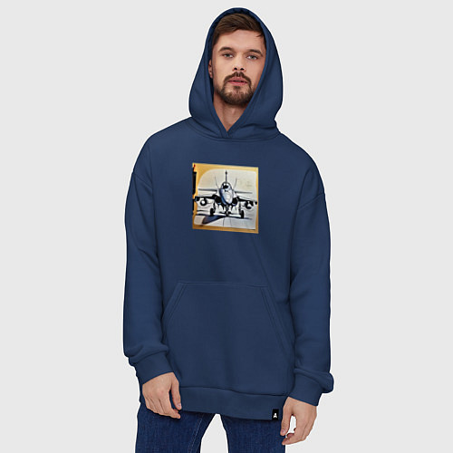 Худи оверсайз Эскиз истребителя / Тёмно-синий – фото 4
