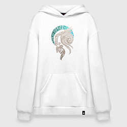 Толстовка-худи оверсайз Бог западных славян - рунический орнамент, цвет: белый