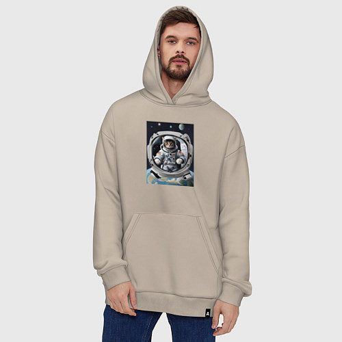 Худи оверсайз Котик улетел в космос / Миндальный – фото 4