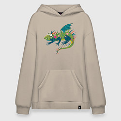 Худи оверсайз Забавный зеленый дракон ящерица символ 2024 года