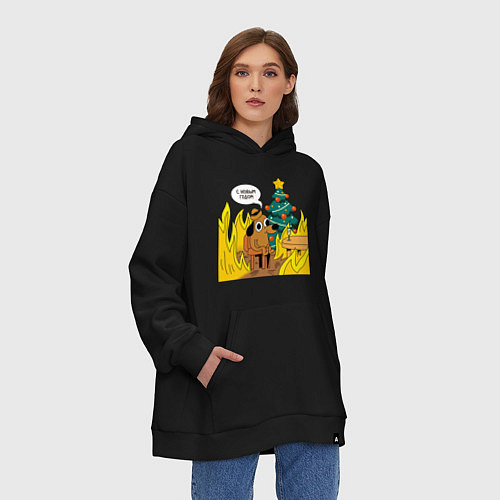 Худи оверсайз 2024 - this is fine / Черный – фото 3