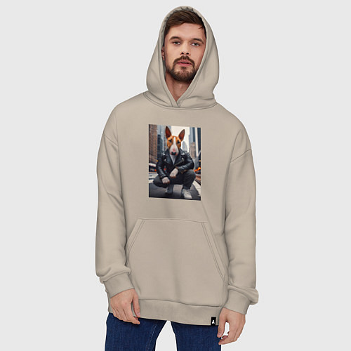 Худи оверсайз Булли на улице Нью-Йорка - нейросеть / Миндальный – фото 4