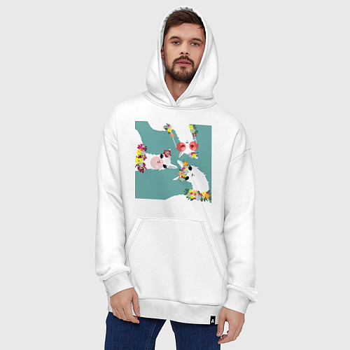 Худи оверсайз Три ламы с цветами / Белый – фото 4