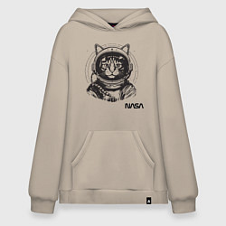 Толстовка-худи оверсайз Кот - космонавт - nasa, цвет: миндальный