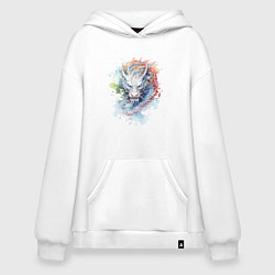 Толстовка-худи оверсайз Дракон нарисованный акварелью, цвет: белый