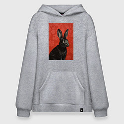 Толстовка-худи оверсайз Черный кролик на красном фоне, цвет: меланж