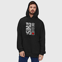 Толстовка-худи оверсайз Токио типографика, цвет: черный — фото 2