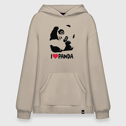 Толстовка-худи оверсайз I love panda, цвет: миндальный