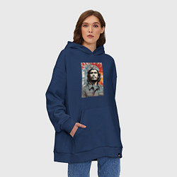 Толстовка-худи оверсайз Портрет Че Гевара, цвет: тёмно-синий — фото 2