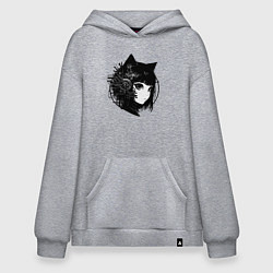 Толстовка-худи оверсайз Девочка кошка - киберпанк, цвет: меланж