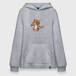 Толстовка-худи оверсайз Кот с гантельками, цвет: меланж