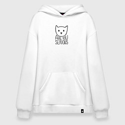 Толстовка-худи оверсайз Are you serious cat, цвет: белый