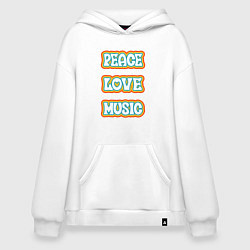 Толстовка-худи оверсайз Мир любовь музыка, цвет: белый