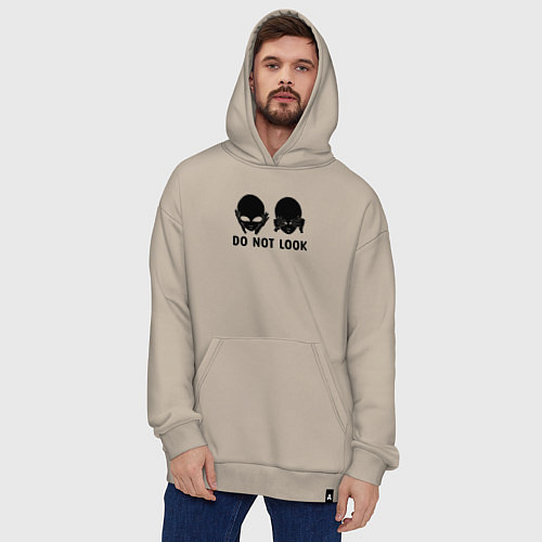 Худи оверсайз Черный пришелец - do not look / Миндальный – фото 4