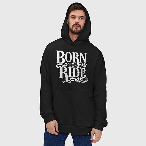 Худи оверсайз Born to ride - рожденный ездить / Черный – фото 4