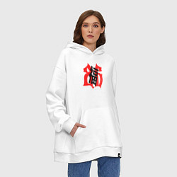 Толстовка-худи оверсайз Китайский иероглиф счастье, цвет: белый — фото 2