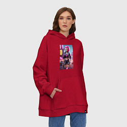 Толстовка-худи оверсайз Барби в кожаных шортах - модница, цвет: красный — фото 2