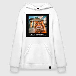 Толстовка-худи оверсайз Рыжий кот: хотел как лучше получилось идеально, цвет: белый