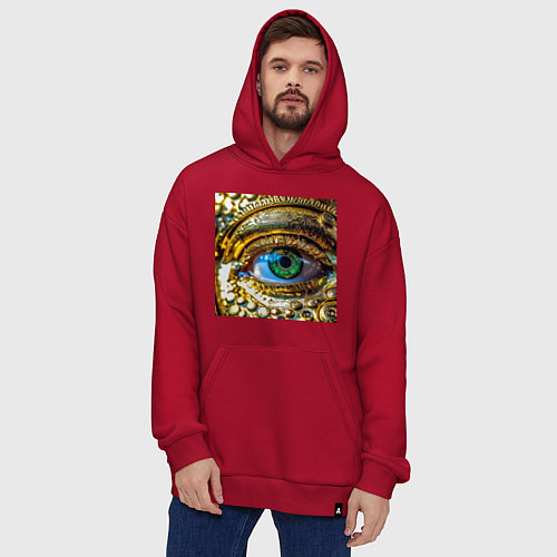 Худи оверсайз Золотой глаз металлический в стиле стимпанк зелено / Красный – фото 4