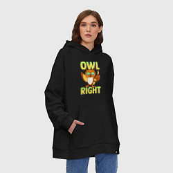 Толстовка-худи оверсайз Owl right - каламбур отлично, цвет: черный — фото 2