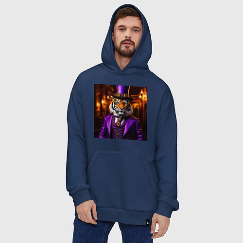 Худи оверсайз Тигр в сиреневом костюме стиль стимпанк / Тёмно-синий – фото 4
