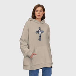 Толстовка-худи оверсайз Woman cross, цвет: миндальный — фото 2