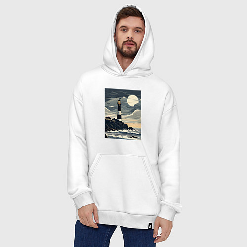 Худи оверсайз Маяк в луном свете / Белый – фото 4