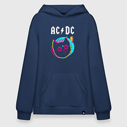 Толстовка-худи оверсайз AC DC rock star cat, цвет: тёмно-синий