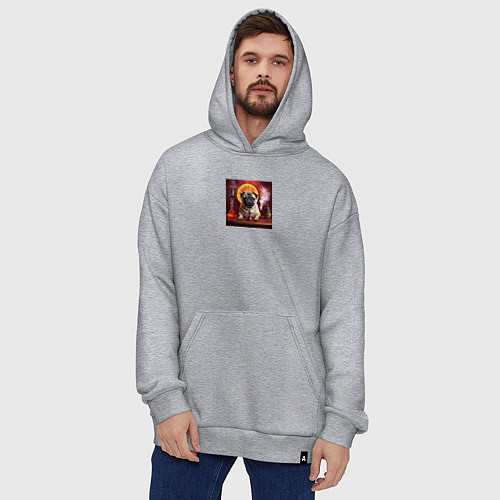 Худи оверсайз Мопс и кальян / Меланж – фото 4