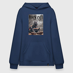 Толстовка-худи оверсайз Rock cat - ai art, цвет: тёмно-синий